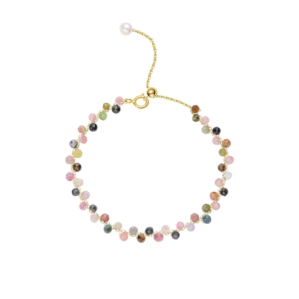Women's Natural Stone Color Cut Tourmaline Aquamarine Hand Accessory Hand-woven High-grade Bracelets
