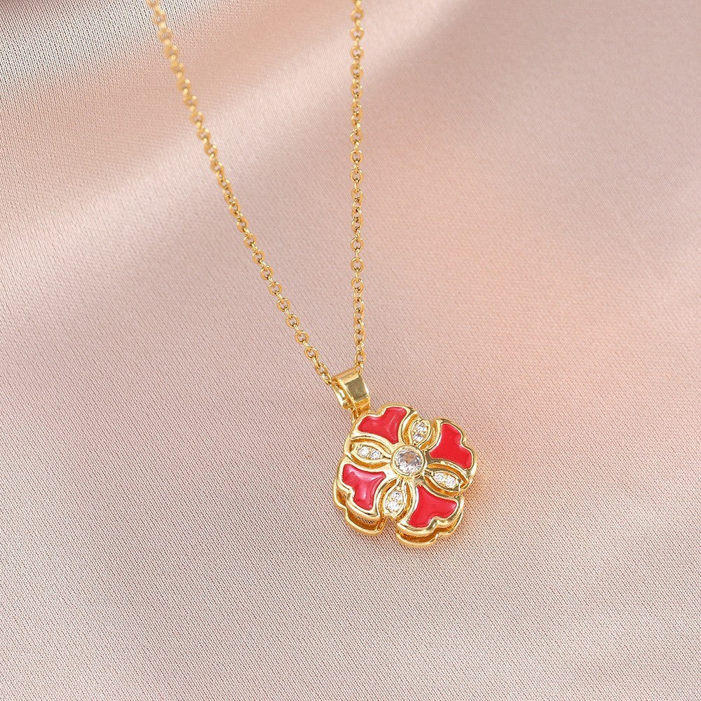 Female Minority Fashion Design Rotating Bauhinia Zircon Flower Necklace