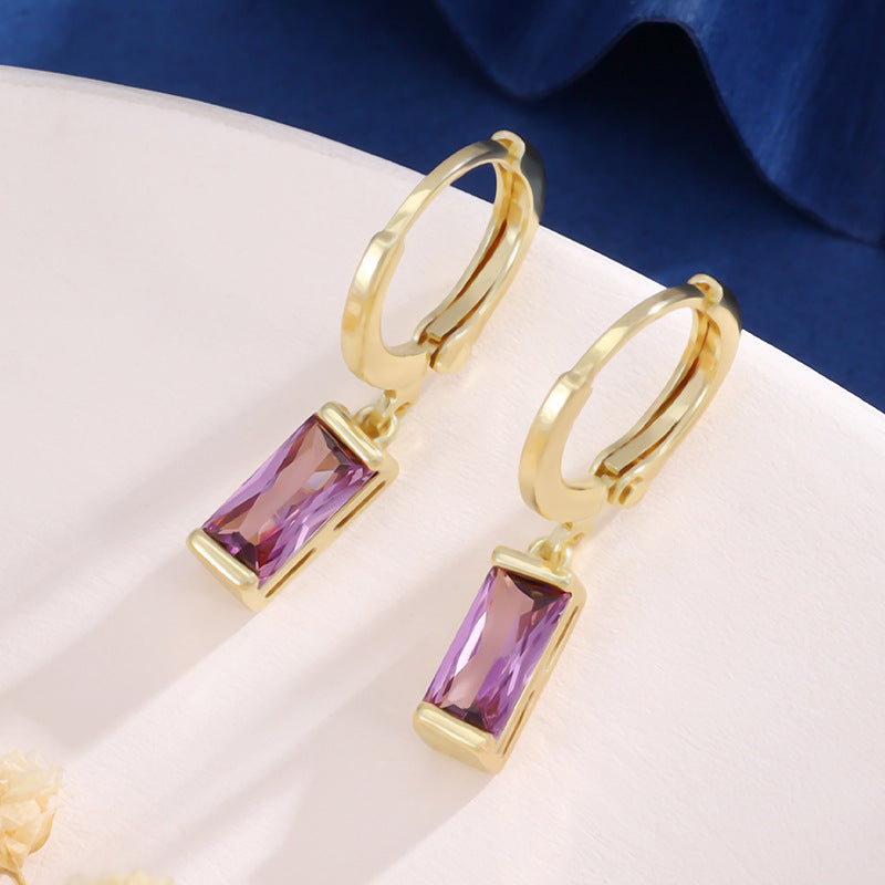 Design Colorful Zircon Ear Xi Birthstones Stud Earrings
