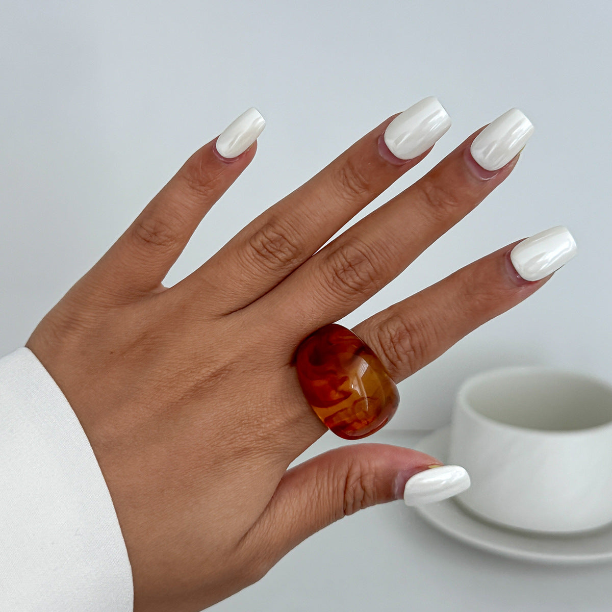 Transparent Color Resin Niche Retro Twin Rings