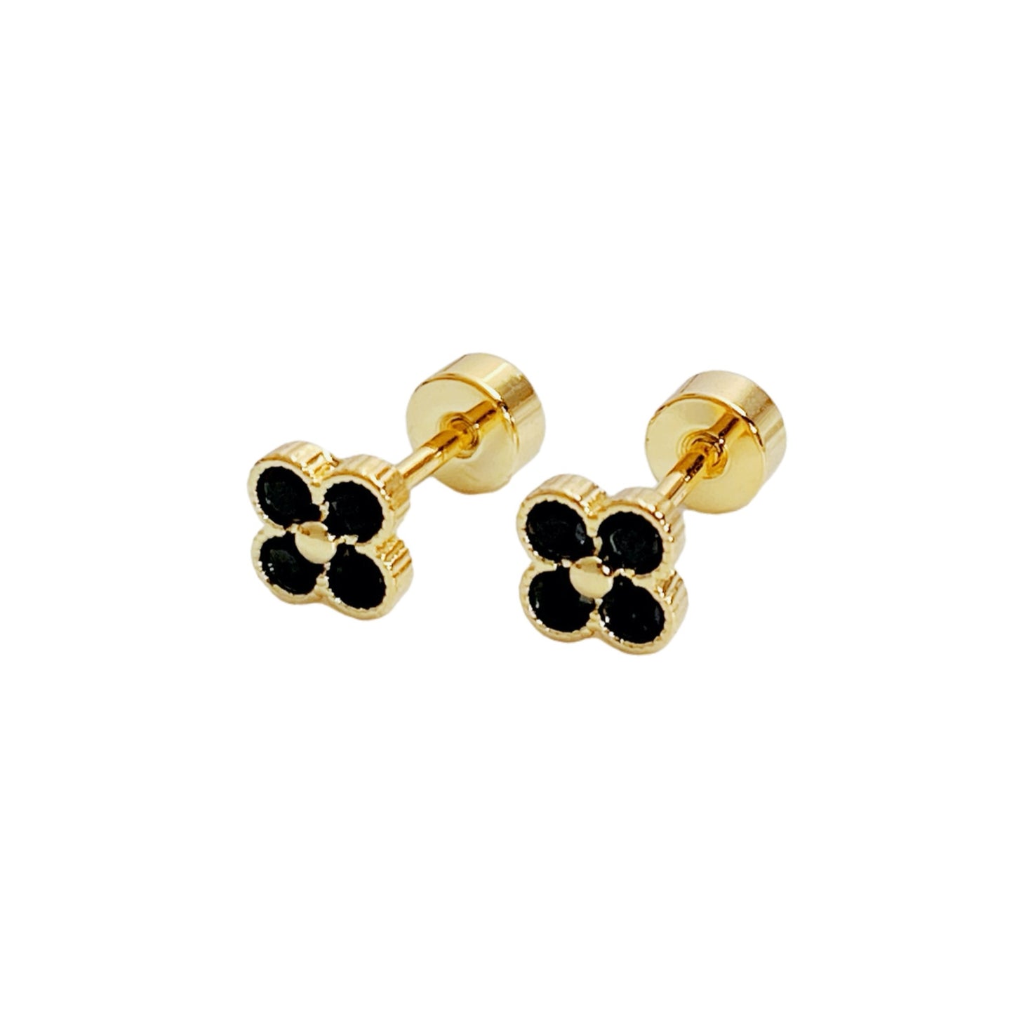 Zircon Clover Titanium Steel Screw Ear Earrings