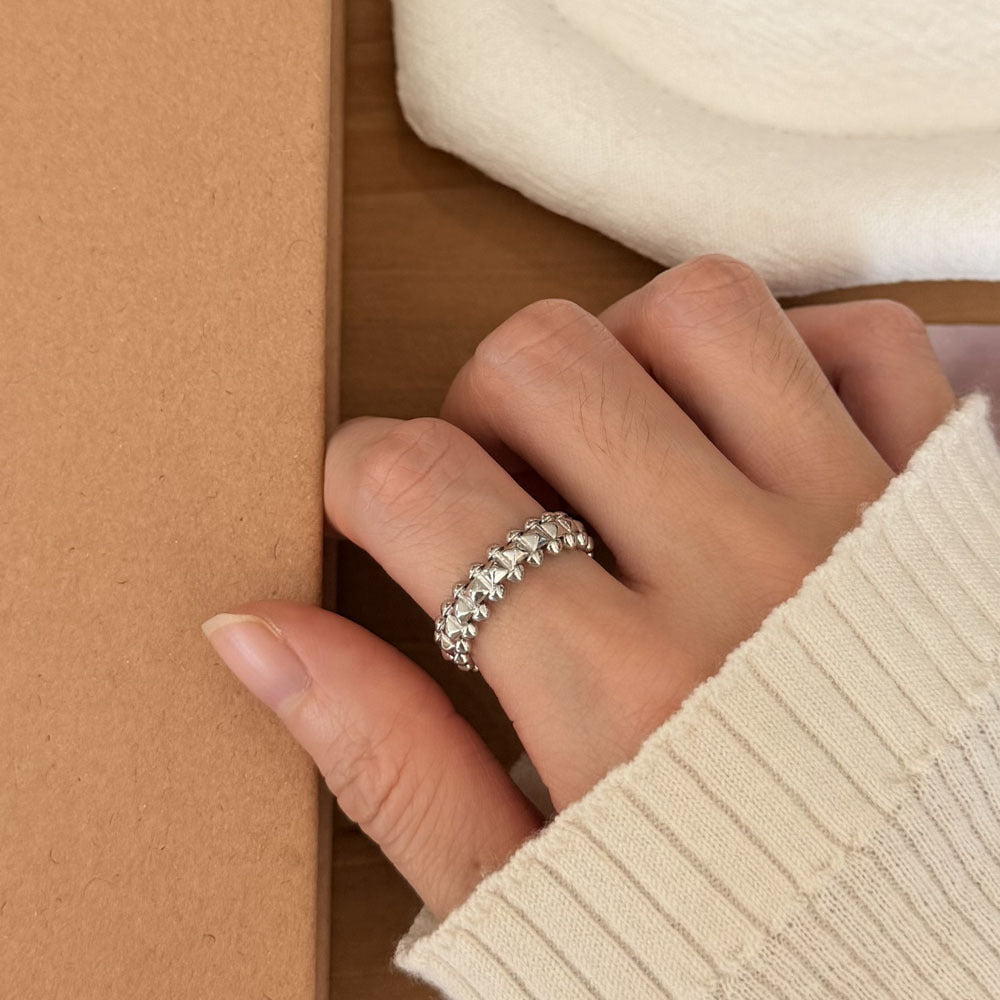 Women's Sier Inlaid Zirconium Love Heart-shaped Fashion Trend Design Twin Ring