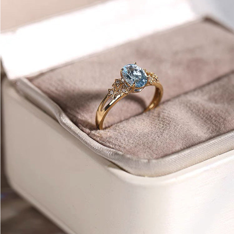 Water Blue Planet Gold Plated Zircon Refreshing Santa Rings