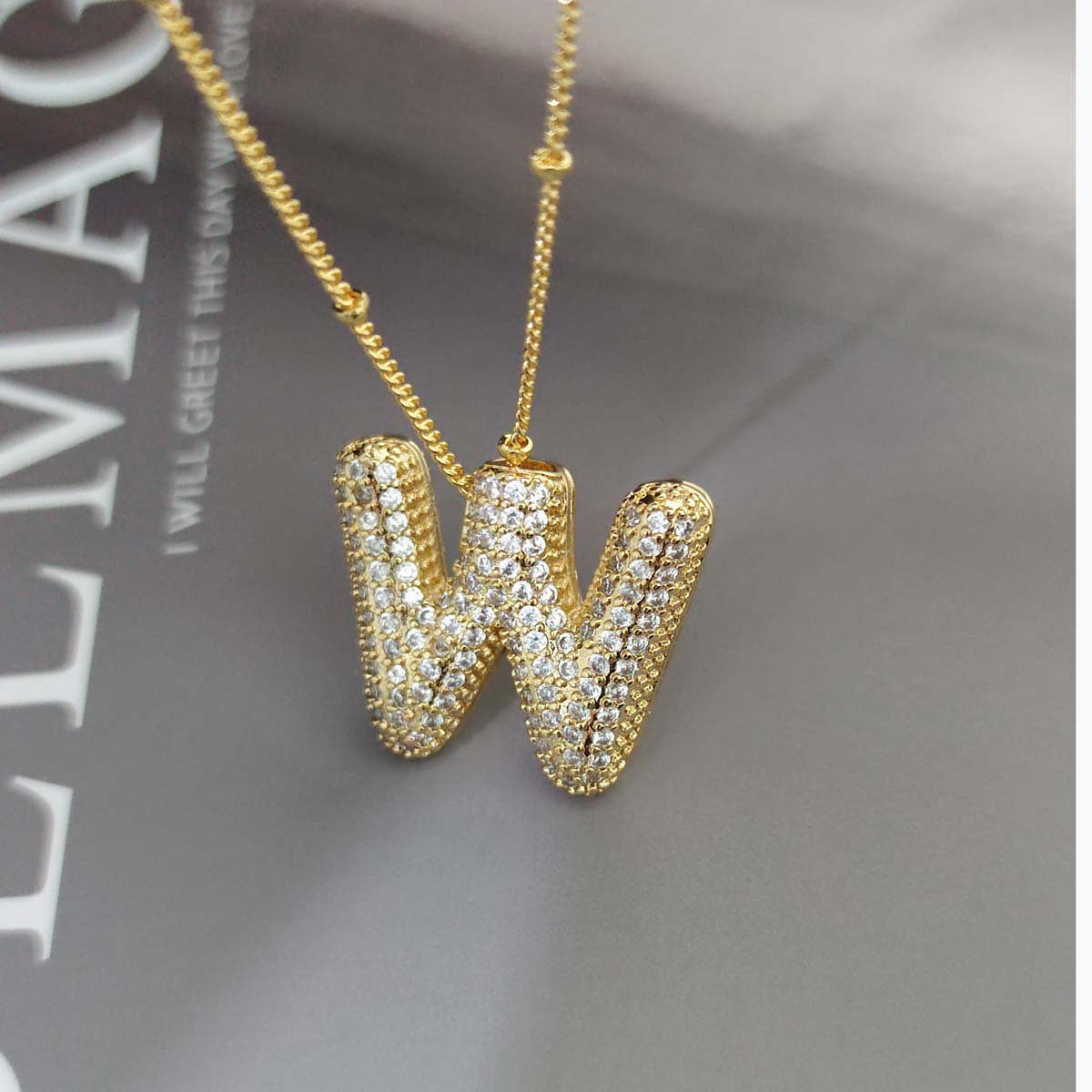 Gold Zircon Chubby Balloon Bubble English Pendants