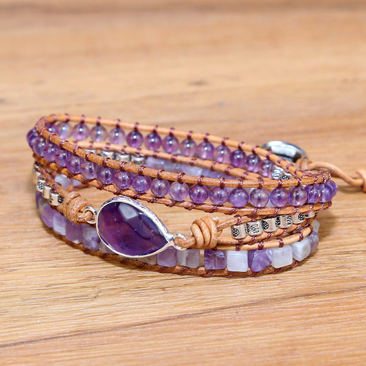 Gorgeous Natural Stone Amethyst Woven Wristband Bracelets