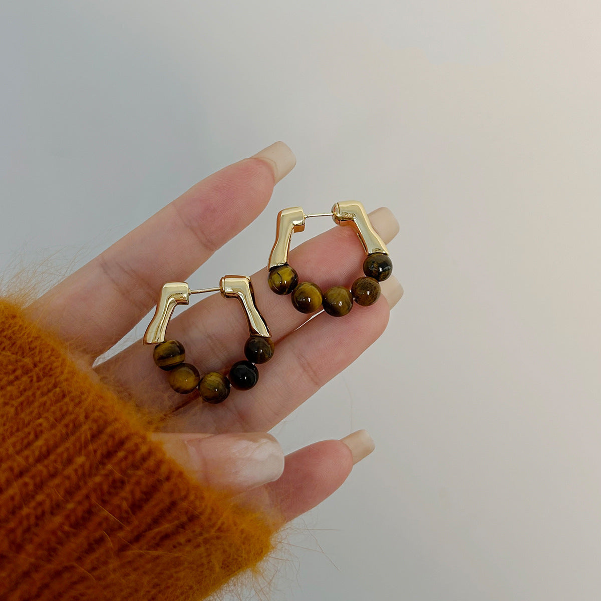 Electroplated Artificial Tigereye Clip Retro Fashion High Sense Light Rings