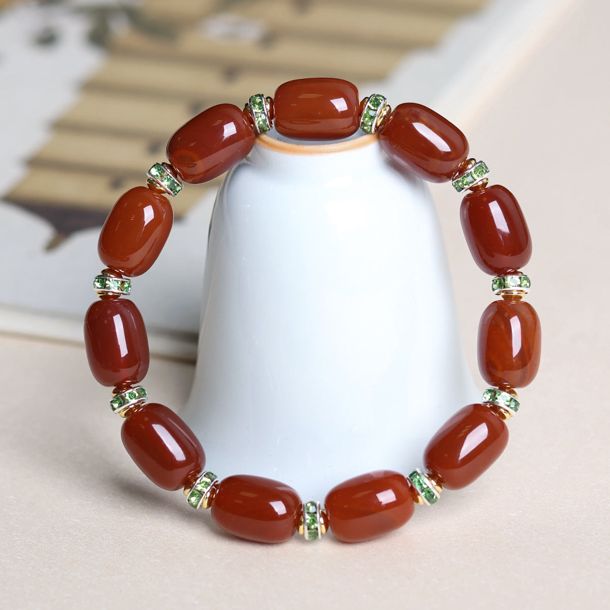 Women's South Red Agate Button Beads Crafts Green Tara Bracelets