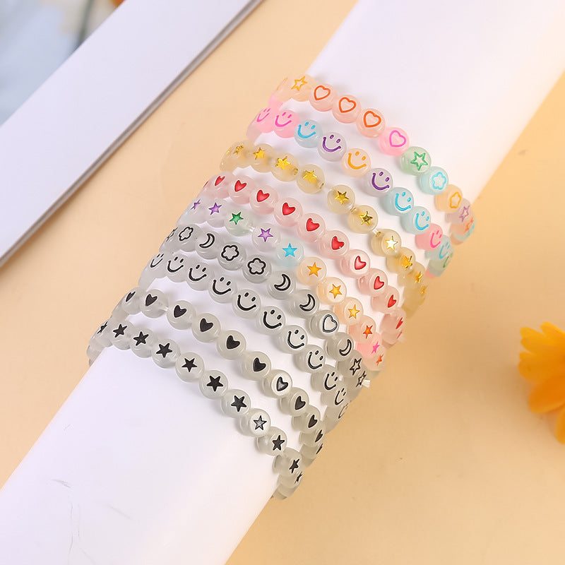 Children's Luminous Cartoon Pattern Beaded Female Round Bracelets