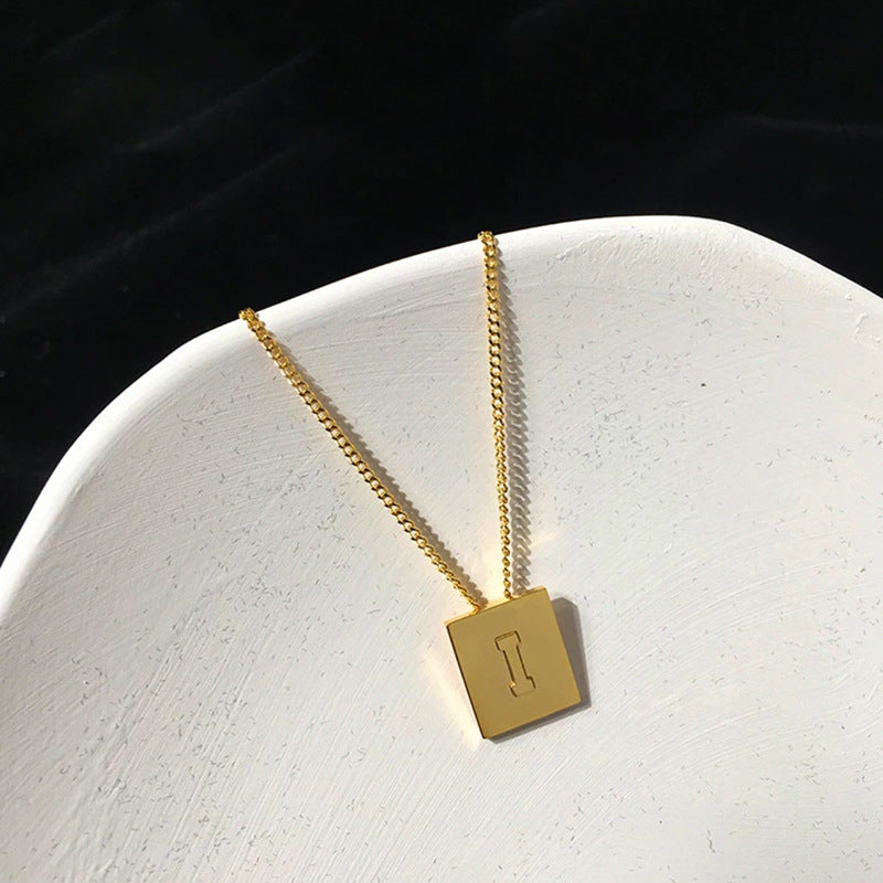 Letter Square Plate English Gold Female Clavicle Necklace