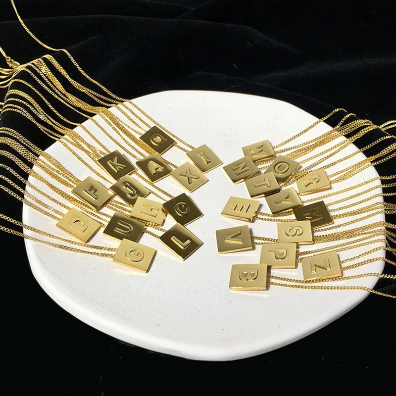 Letter Square Plate English Gold Female Clavicle Necklace