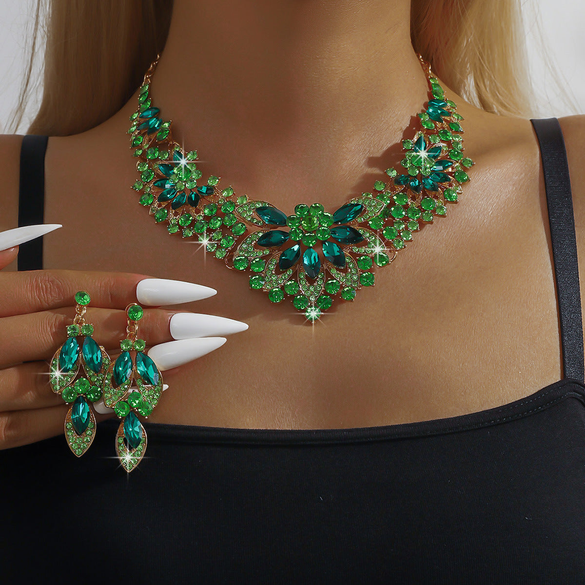 Dress Full Diamond Flower Crystal Elegant Jewelry Set