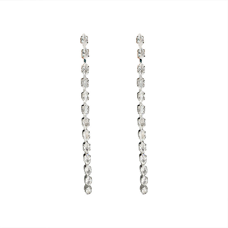 Stylish And Simple Personality Tide Zircon Tassel Dignified Earrings