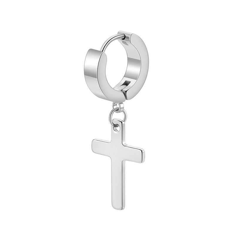Round Flat Cross Diamond Titanium Steel Ear Rings