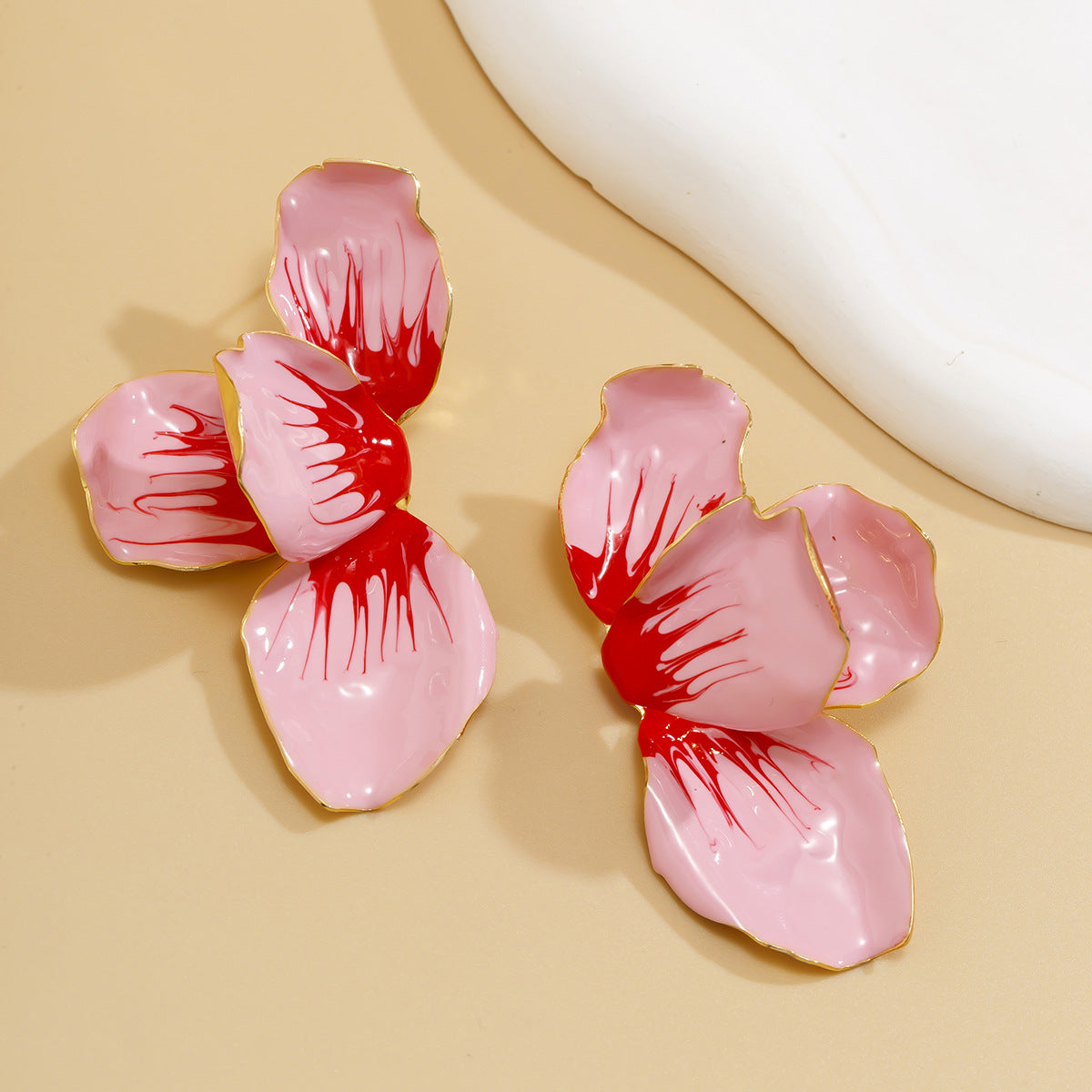 Pink Dripping Oil Petal Ear Accessory Earrings