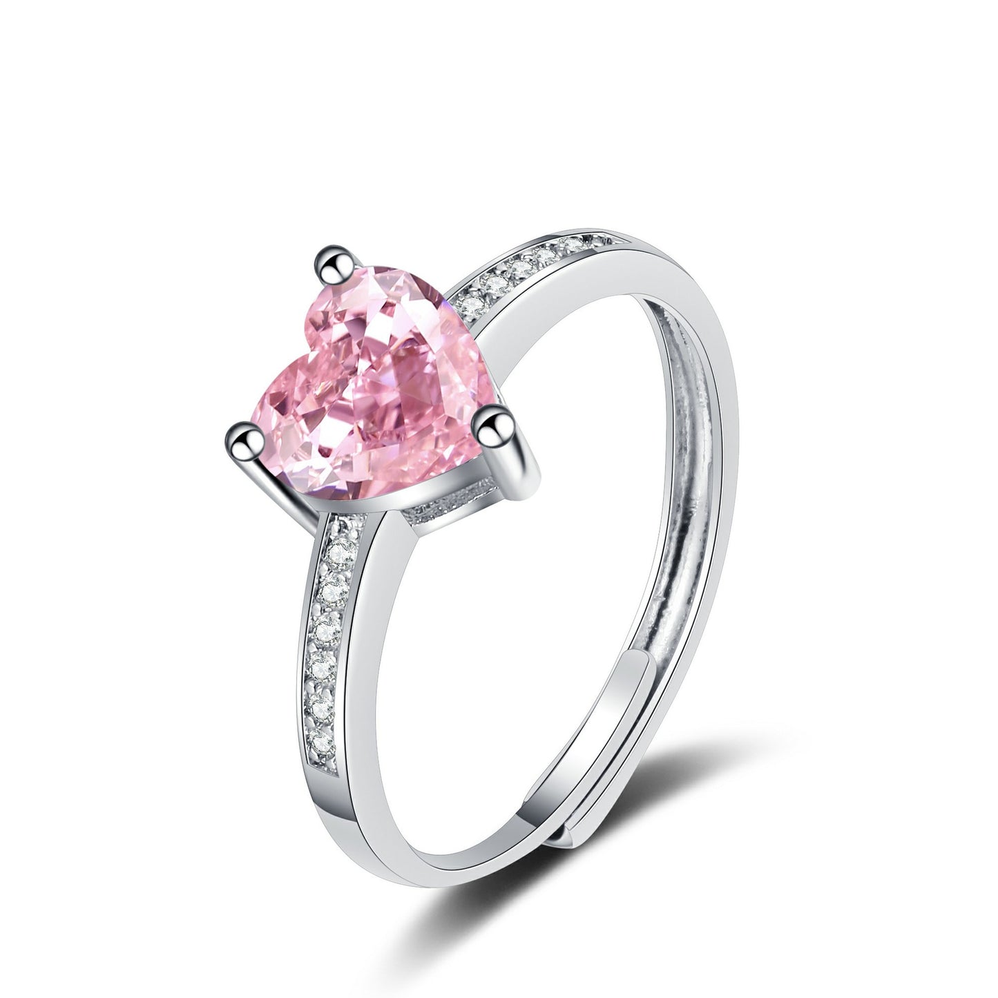 Creative Inlaid Love Heart-shaped Pink Diamond Zircon Rings