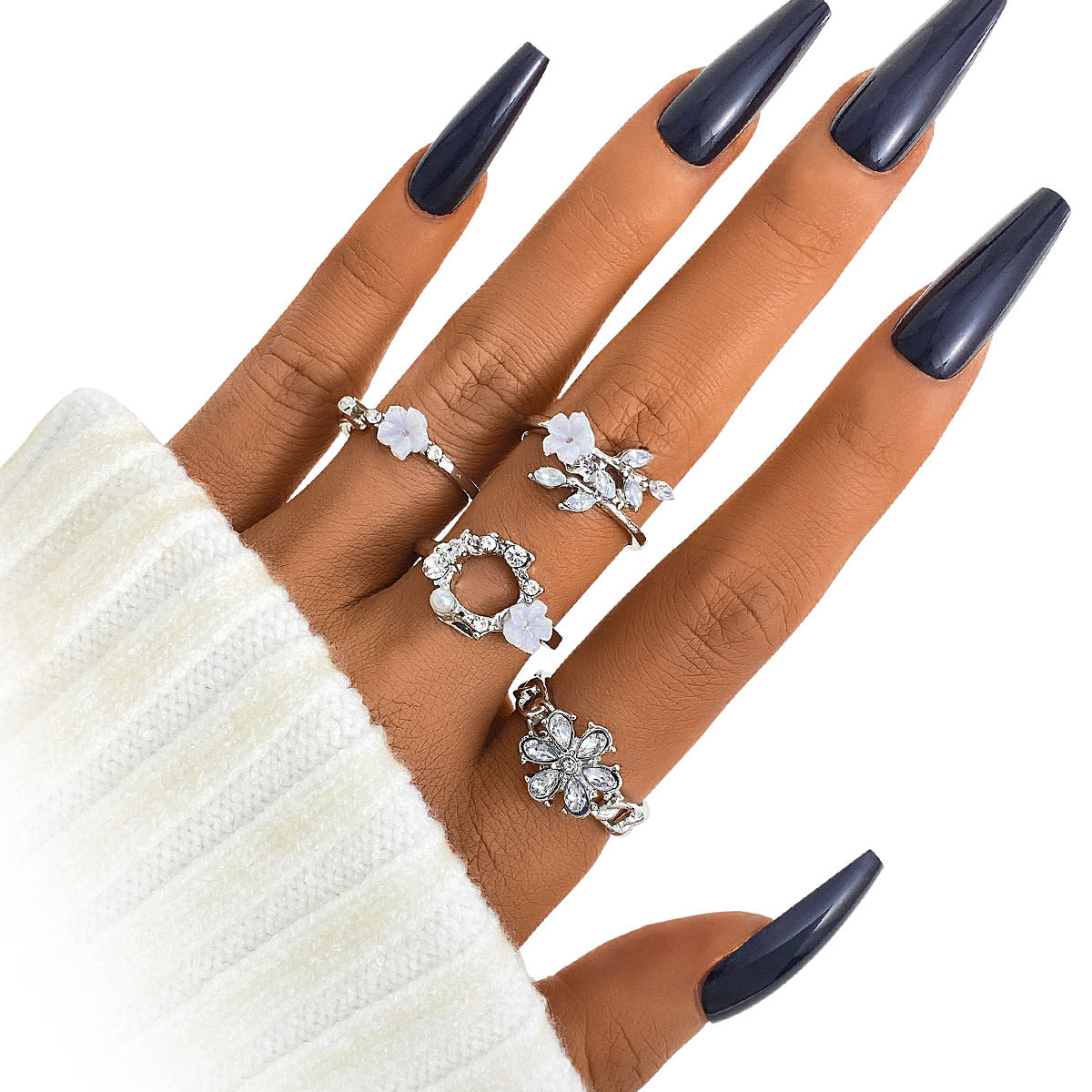 Women's Diamond Flower Fresh Alloy Niche High-grade Ring