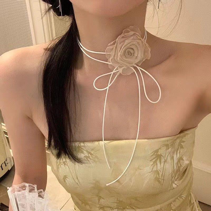 Women's Chinese Ancient Style Flower Strap National Choker Chain Necklace