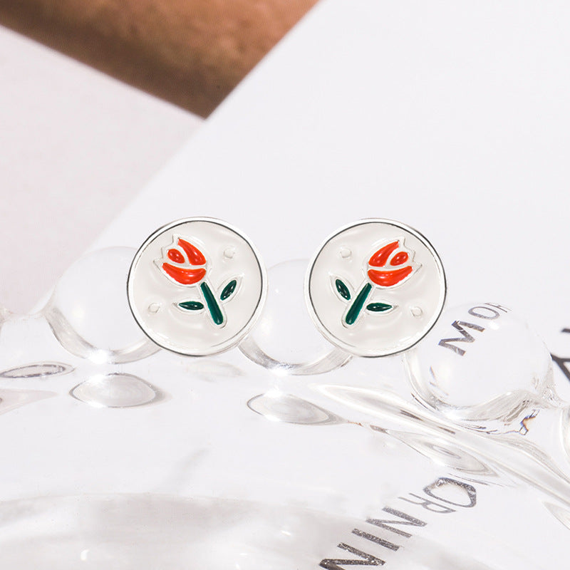 Luxury Designer Style Round Tulip Simple Stud Earrings