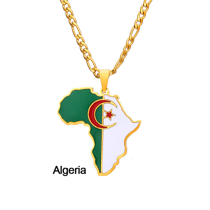 African Drip Oil Stainless Steel Map Geometric Necklace