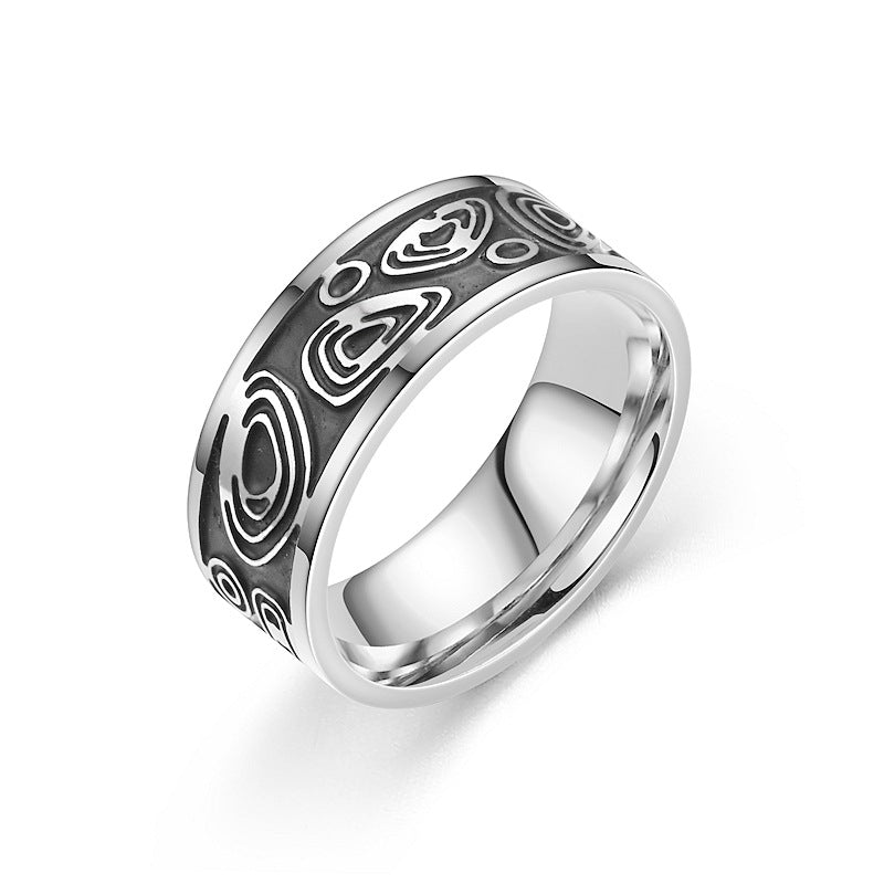 Men's Retro Style Titanium Steel Fashion Carving Rings