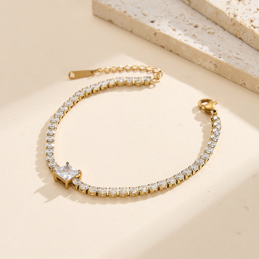 Gold Plated Square Zircon Tennis Chain Bracelet
