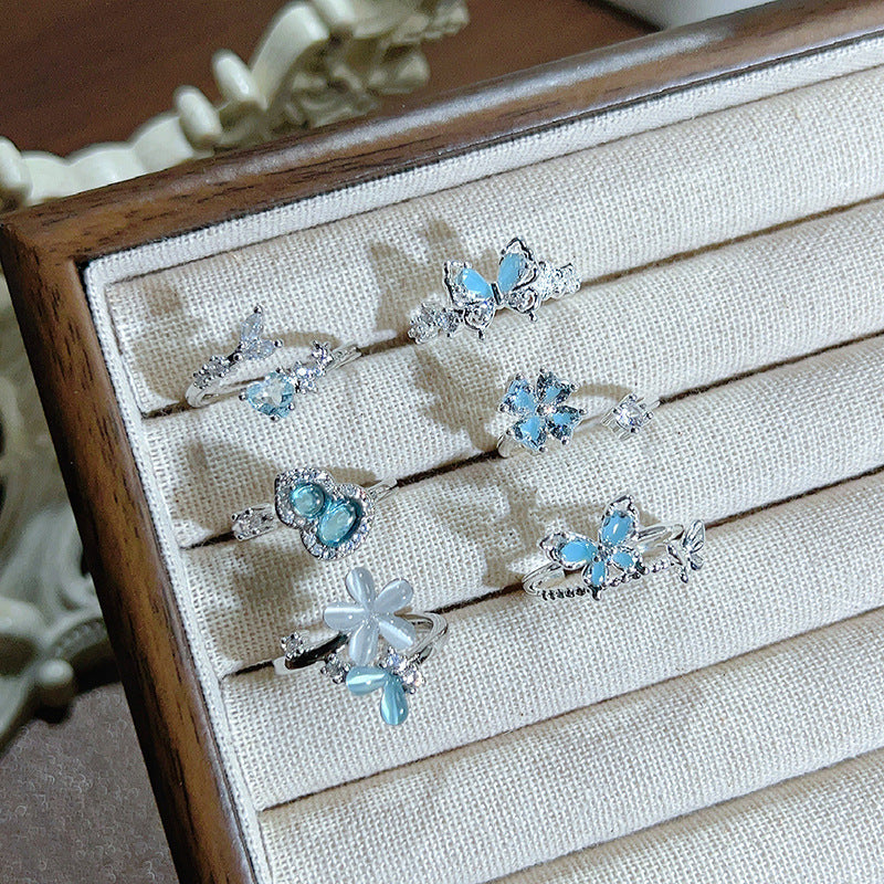 Glacier Blue Dream Cold Sea Enamel Butterfly Ring