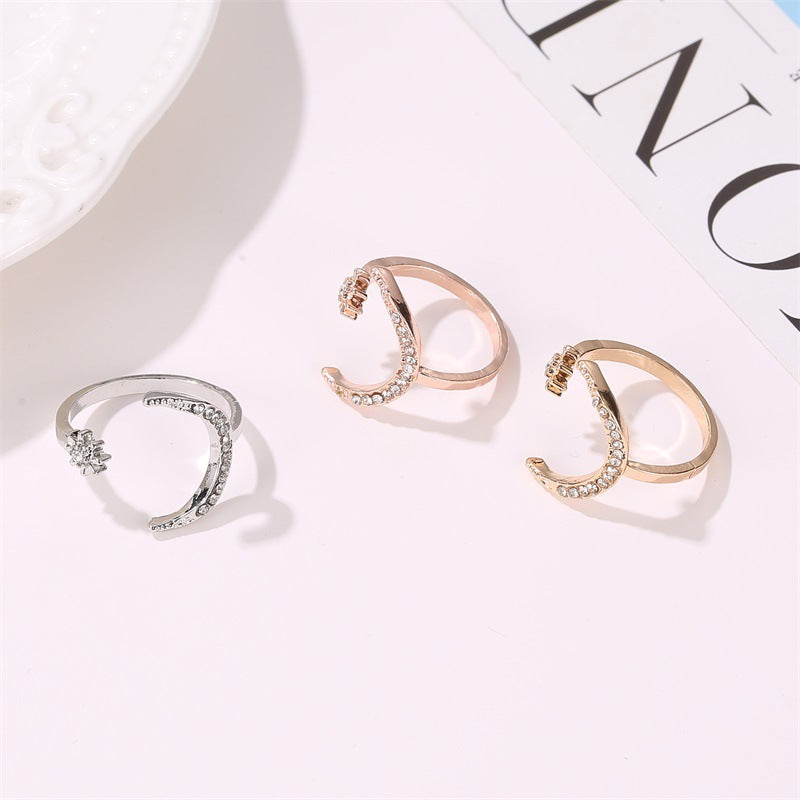 Crescent Moon Star Ethnic Wind Index Finger Rings