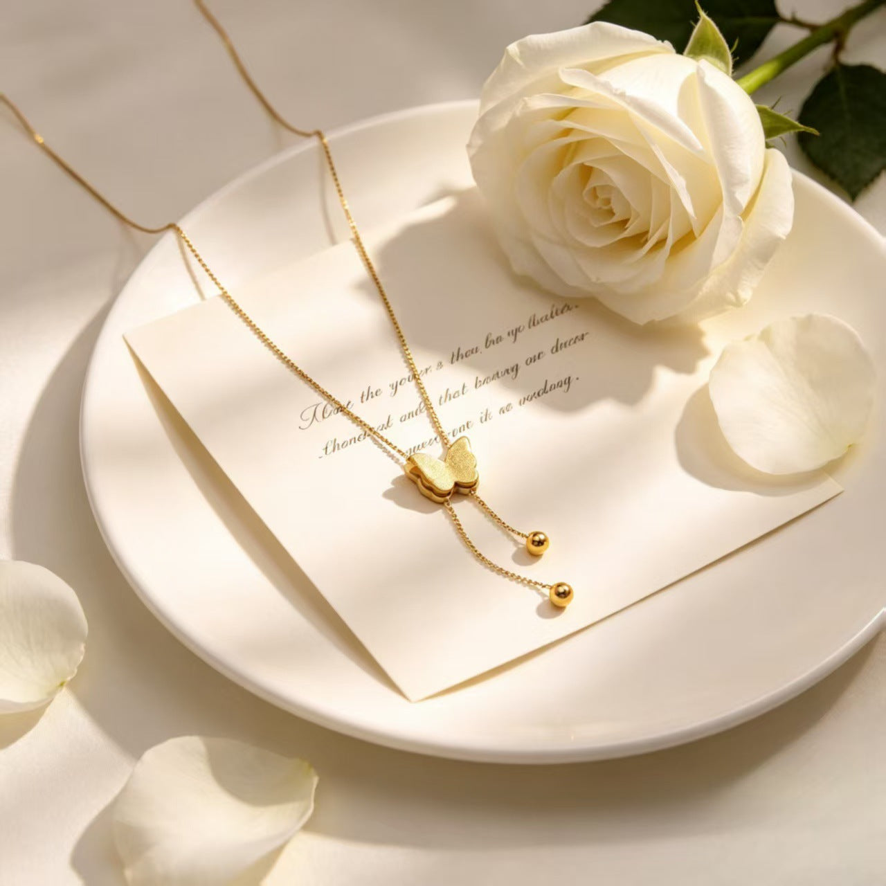 Luxury Simplicity Gold Pull Heart Butterfly Necklace