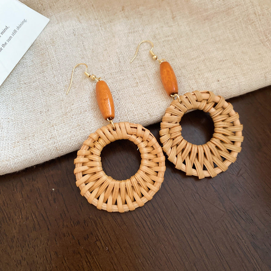 Chinese Style Coffee Color Wooden Bead Light Luxury High-grade Mori Rings