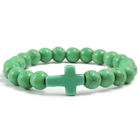 Natural Stone Turquoise Frosted Volcanic Rock Round Bracelet
