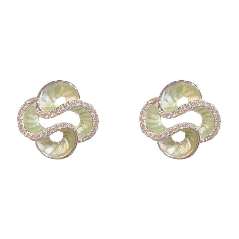 Sier Plating Exquisite Fashion Zircon Thin Coating Petal Female Earrings