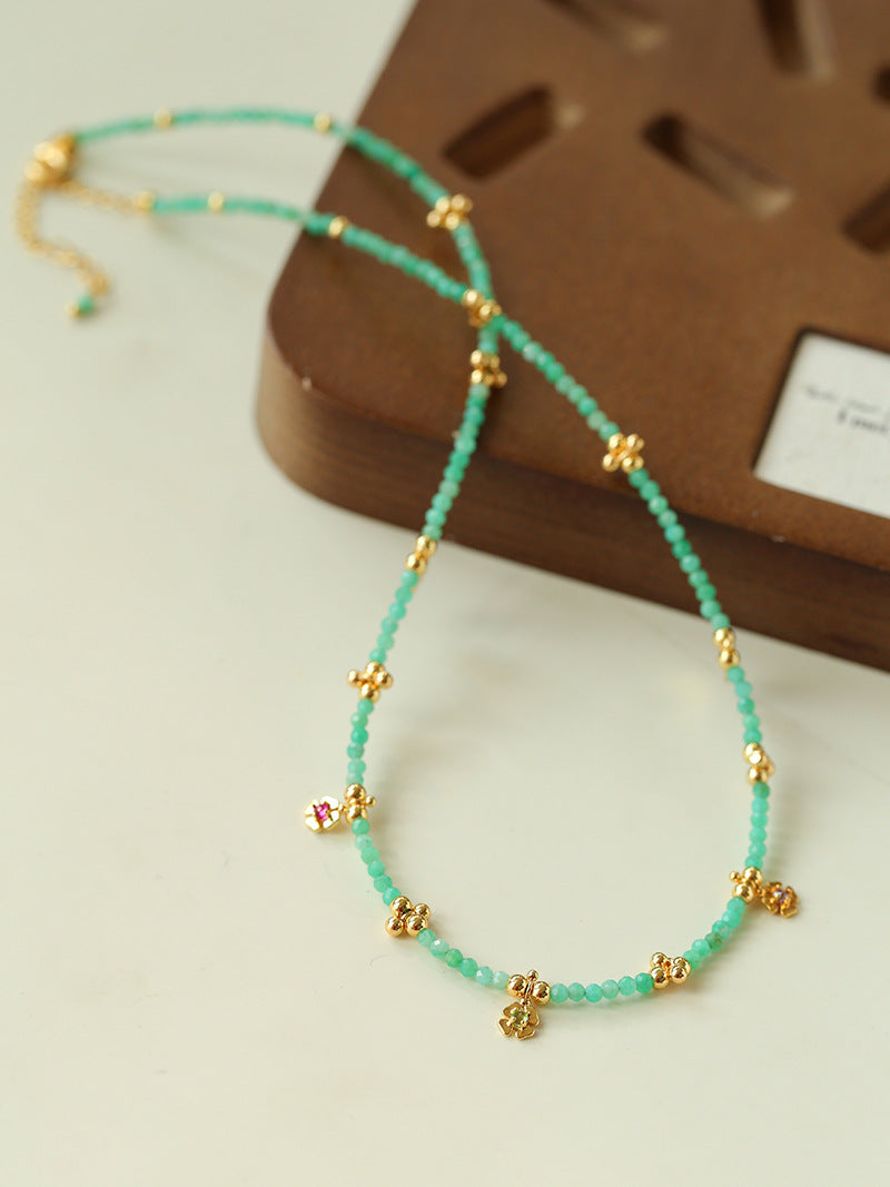 Women's Flower Colorful Natural Stone Tigereye Beaded Necklace