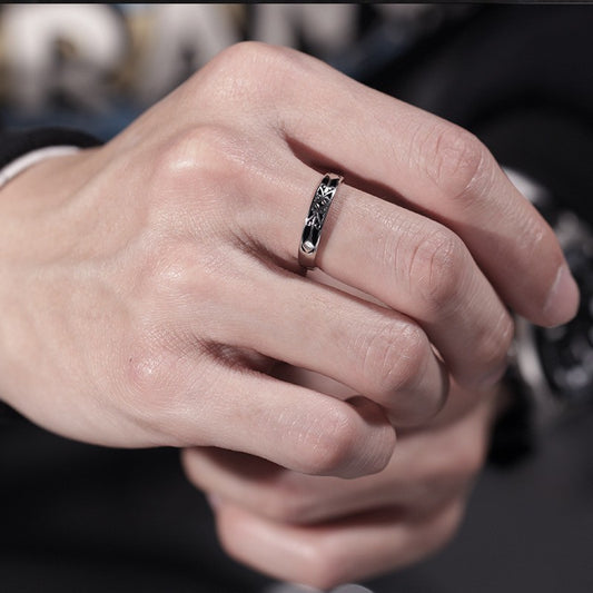 Men's Vintage Thai Sier Personality Distressed Single Creative Unisex Style Ring