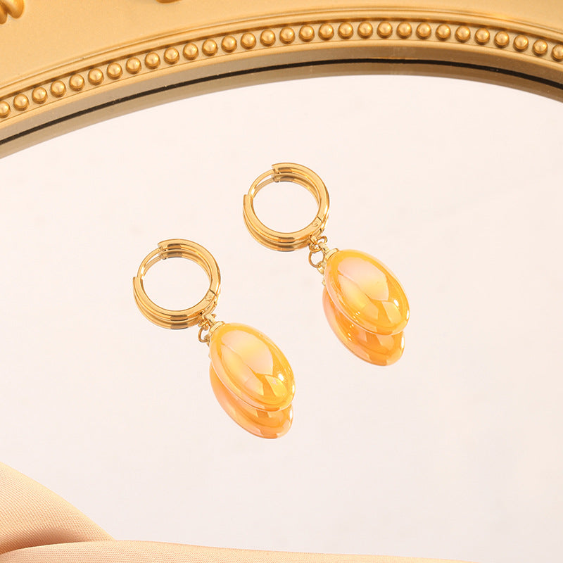 Women's Pear-shaped Water Drop Dopamine Painted Titanium Steel Simple Earrings