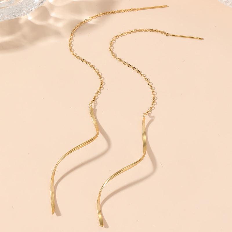 Women's Long Temperament Wave Titanium Steel Stainless Ear Line