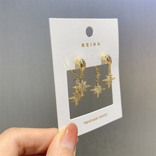 Women's Korean Style Fashionable Micro Inlaid Zircon Stars Earrings