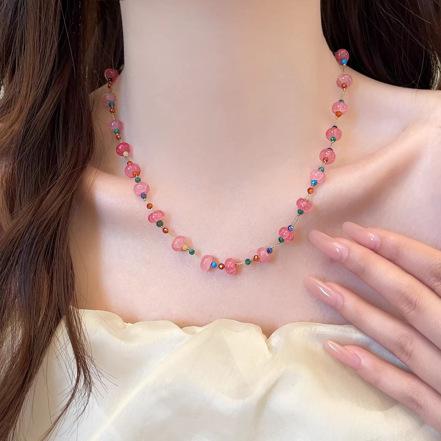 Women's Stone Beaded For Sweet Fresh Simple Niche Design Clavicle Necklace