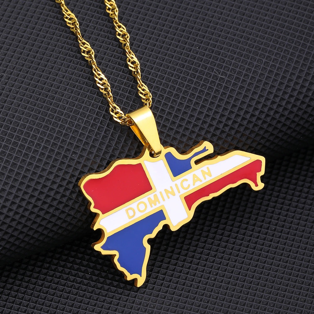 Titanium Steel Dominica Map Flag Female National Style Necklace