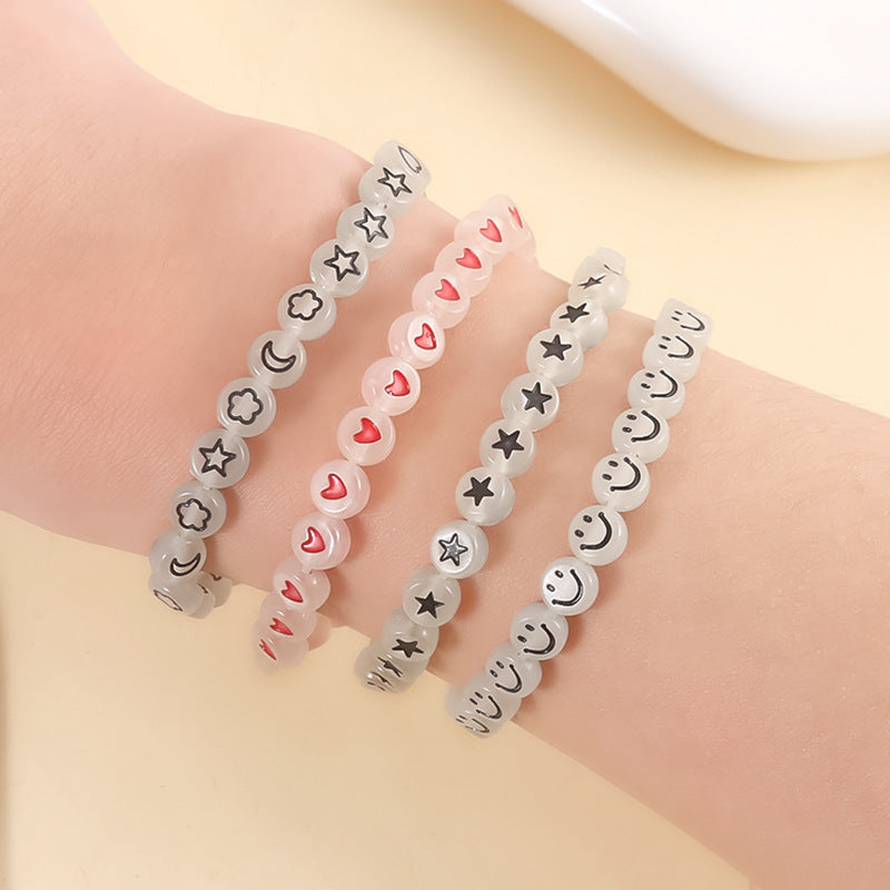 Children's Luminous Cartoon Pattern Beaded Female Round Bracelets