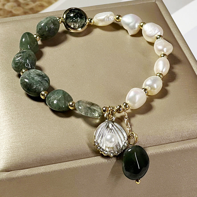 Women's Natural Crystal Beads Green Quartz Rutilated Korean Bracelets