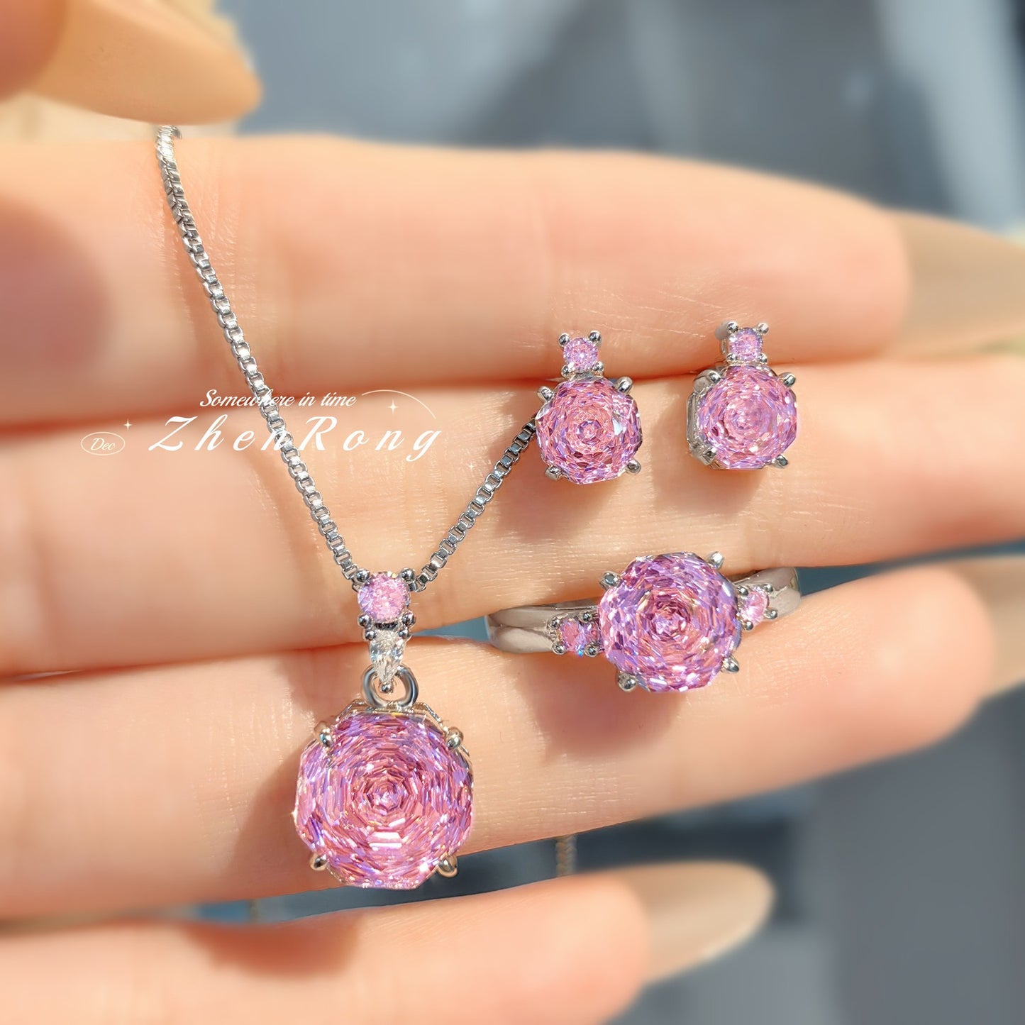 Women's Colorful Inlaid High Carbon Diamond Chinese Jewelry Set