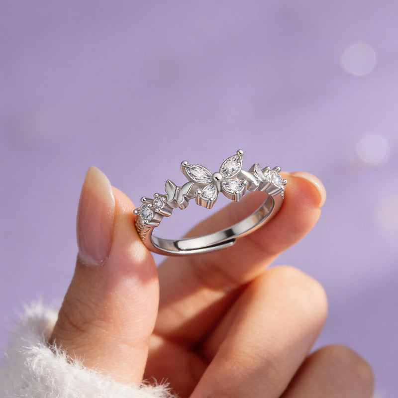 Women's & Men's Butterfly Love Design High-grade Zircon Stylish Opening Rings