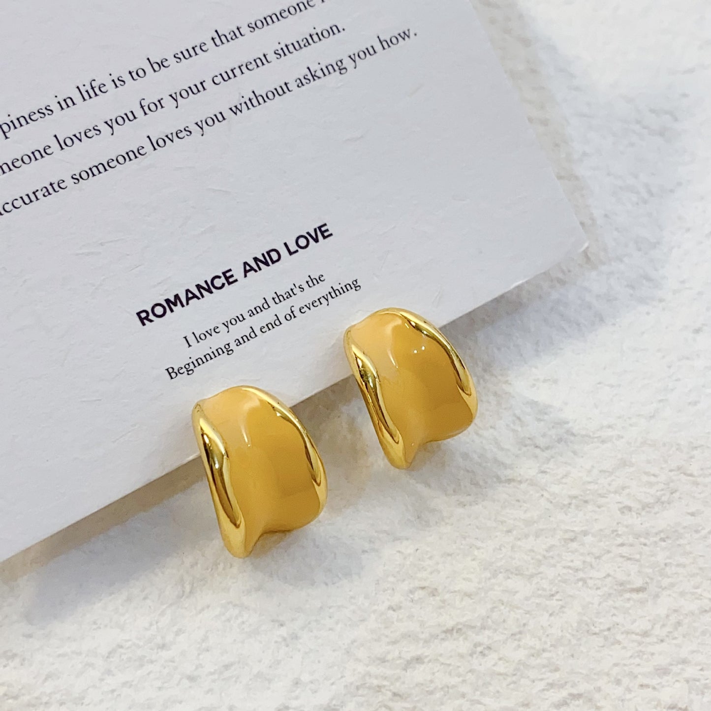 Plated Real Gold Ginger Flower Enamel Drip Glazed Female Sweet Earrings