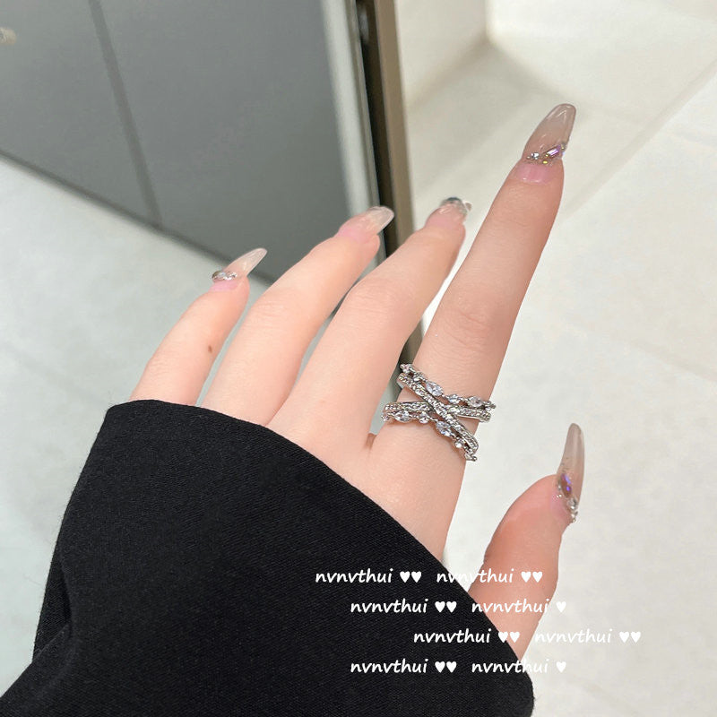 Bright Star Design White Gold Plated Zircon Starry Open Rings