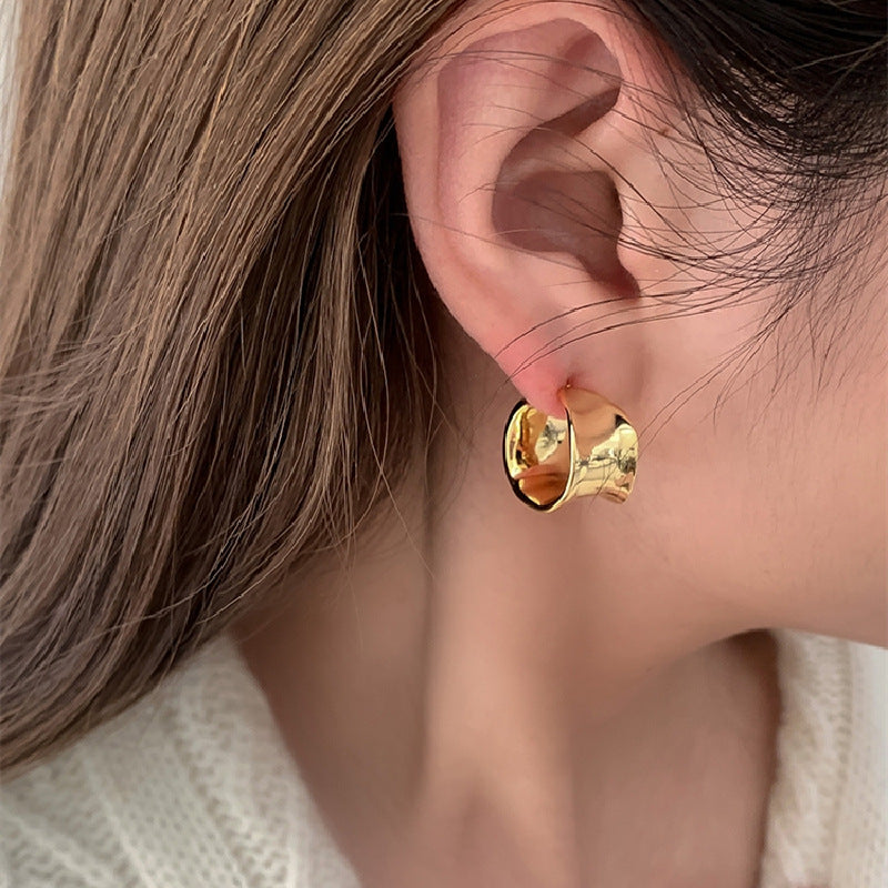 Women's Shaped Wide Surface Ear Sier Needle Irregular High-grade Metal Rings