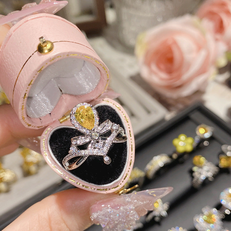 Camellia Fashion Romantic French Golden Rhinestone Gold Plated Ring