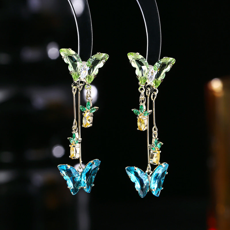 Women's Style Zircon Flower Tassel Niche Design National Elegant Refined Earrings