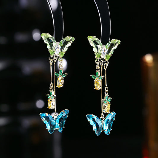 Women's Style Zircon Flower Tassel Niche Design National Elegant Refined Earrings