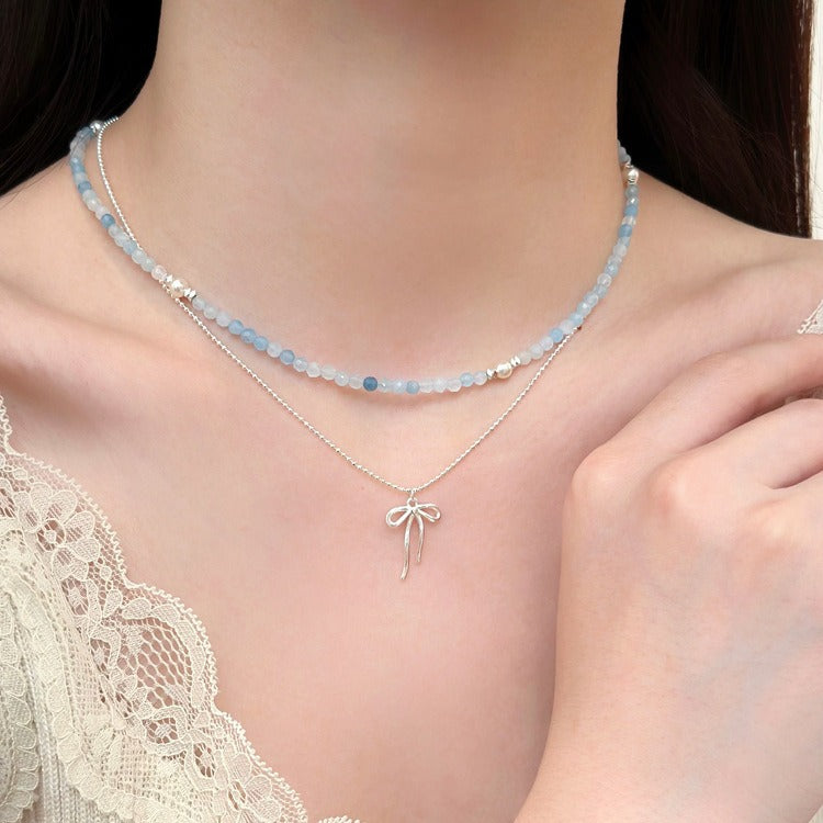 Korean Style Light Luxury Minority Blue Beaded Small Pieces Of Necklaces