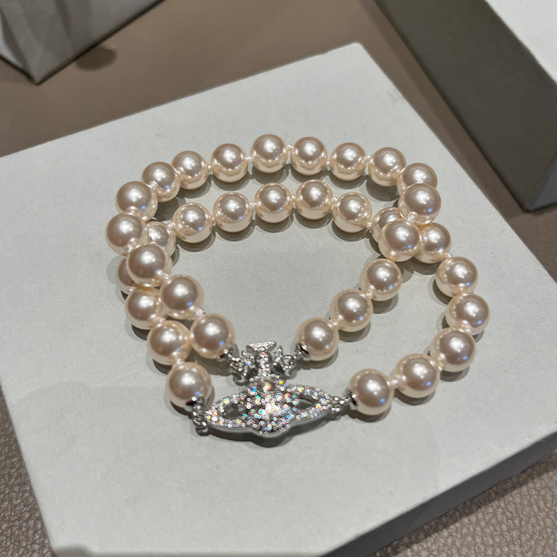 Pearl Full Diamond Saturn Retro Temperament Bracelets